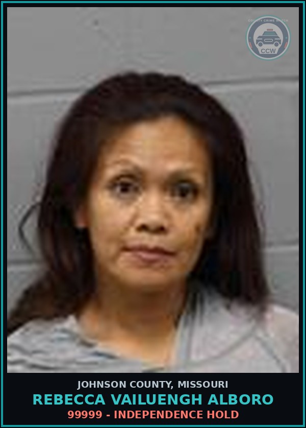 Booking mugshot of Rebecca Vailuengh Alboro in Johnson County