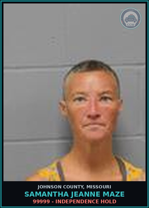 Booking mugshot of Samantha Jeanne Maze in Johnson County