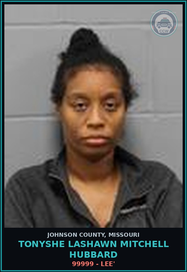 Booking mugshot of Tonyshe Lashawn Mitchell Hubbard in Johnson County