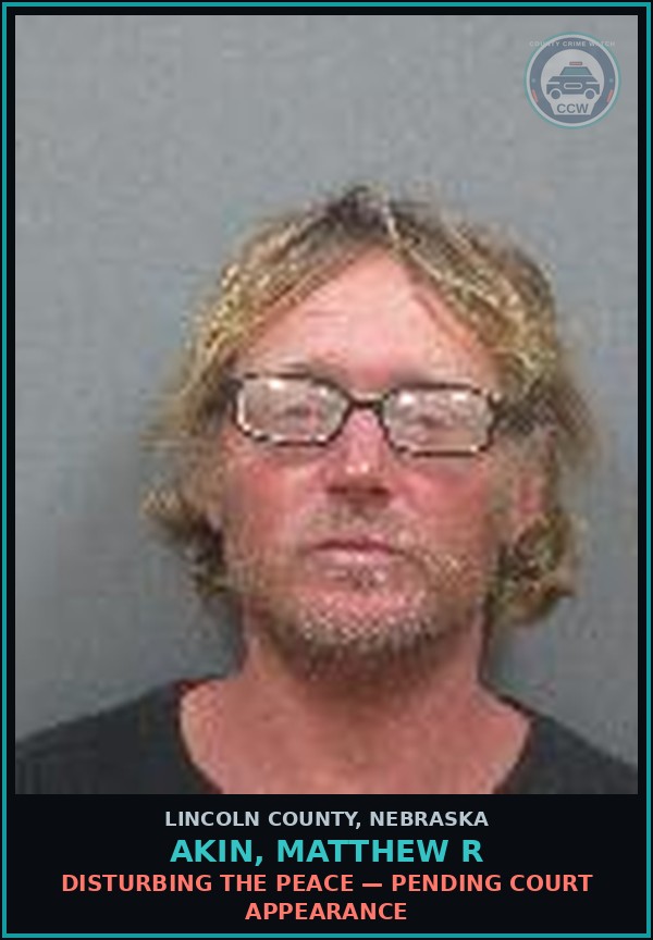 Booking mugshot of Akin, Matthew R in Lincoln County