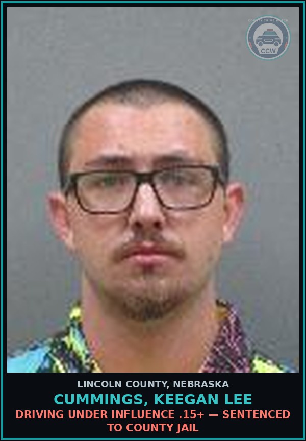 Booking mugshot of Cummings, Keegan Lee in Lincoln County