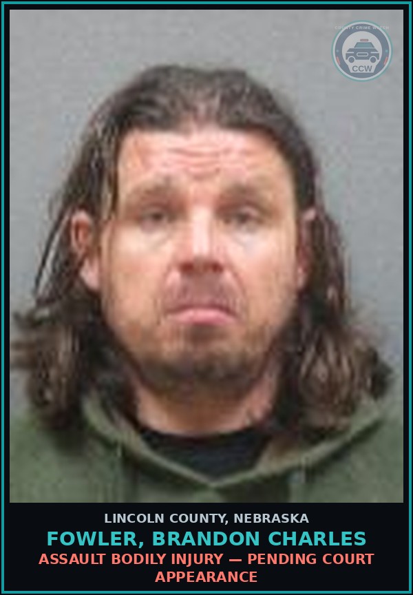 Booking mugshot of Fowler, Brandon Charles in Lincoln County