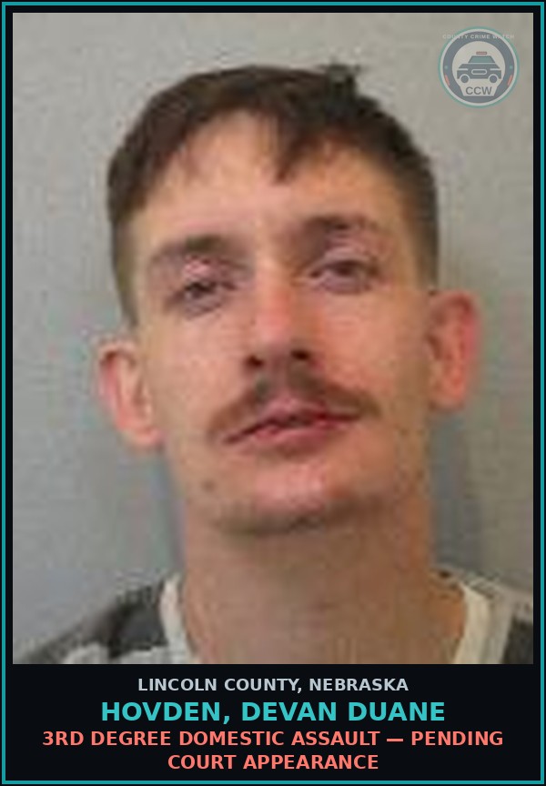 Booking mugshot of Hovden, Devan Duane in Lincoln County