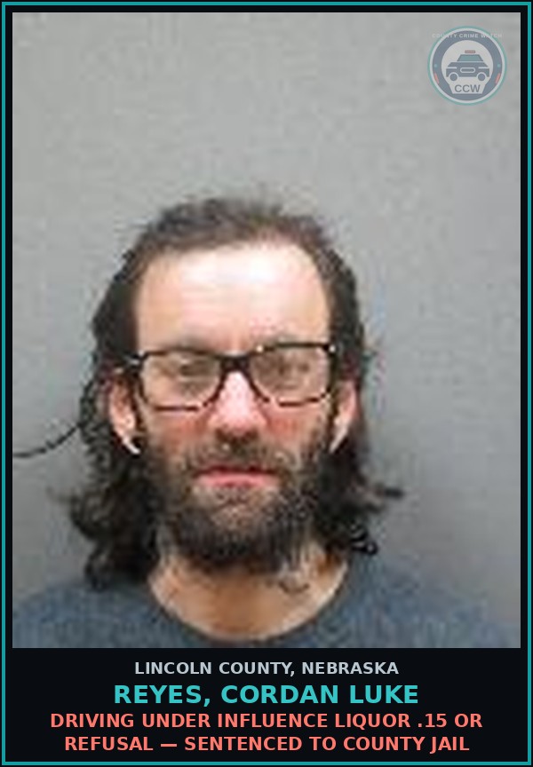 Booking mugshot of Reyes, Cordan Luke in Lincoln County