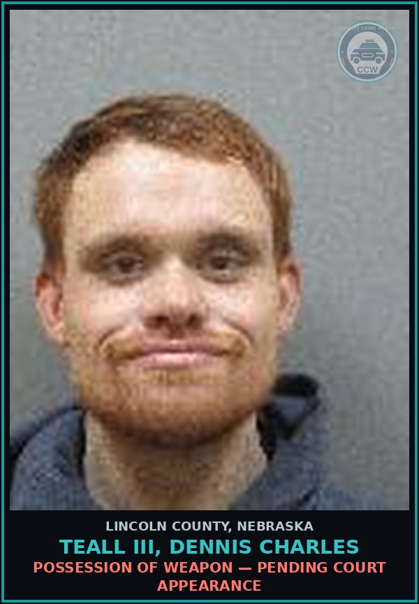 Booking mugshot of Teall III, Dennis Charles in Lincoln County