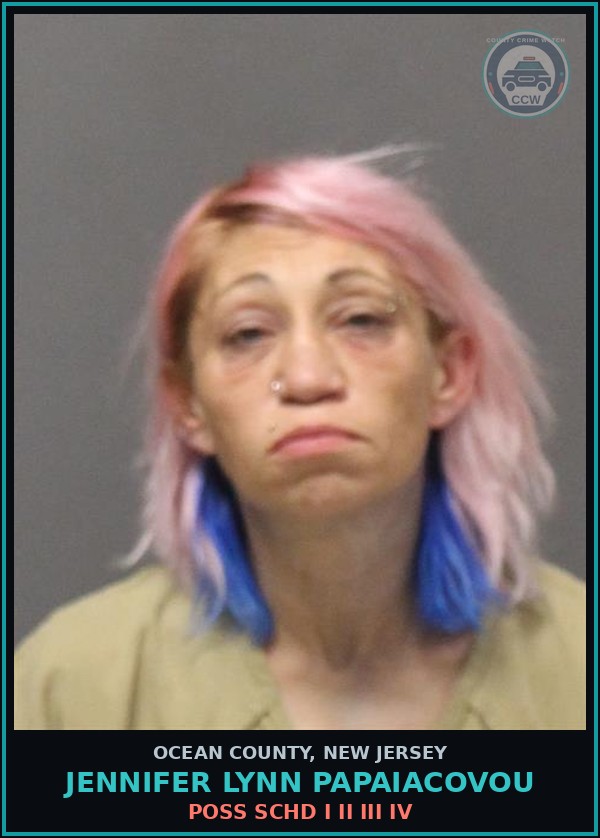 Booking mugshot of JENNIFER LYNN PAPAIACOVOU in Ocean County