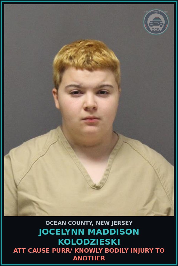 Booking mugshot of JOCELYNN MADDISON KOLODZIESKI in Ocean County