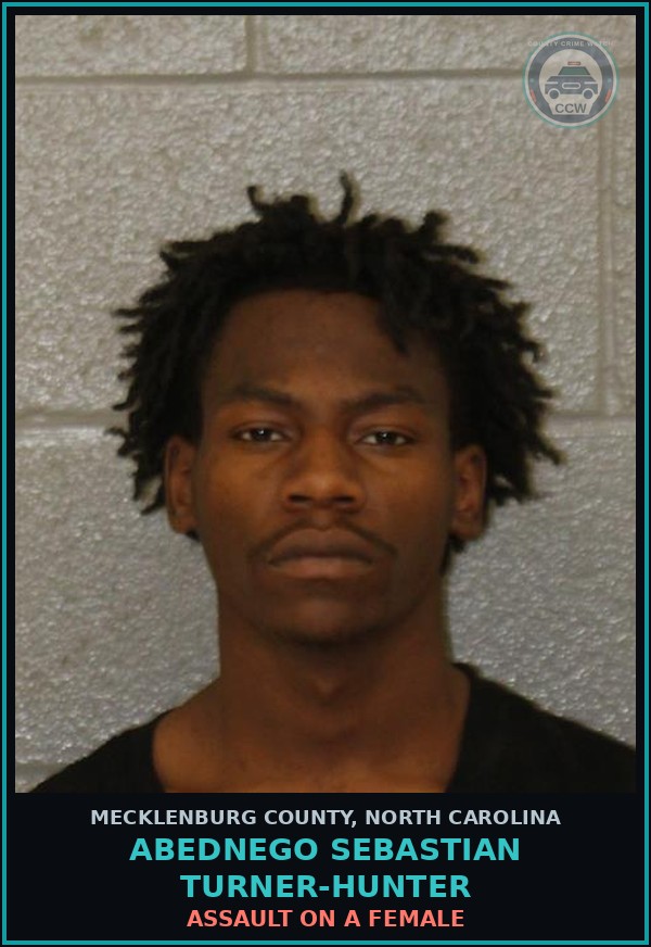 Booking mugshot of ABEDNEGO SEBASTIAN TURNER-HUNTER in Mecklenburg County