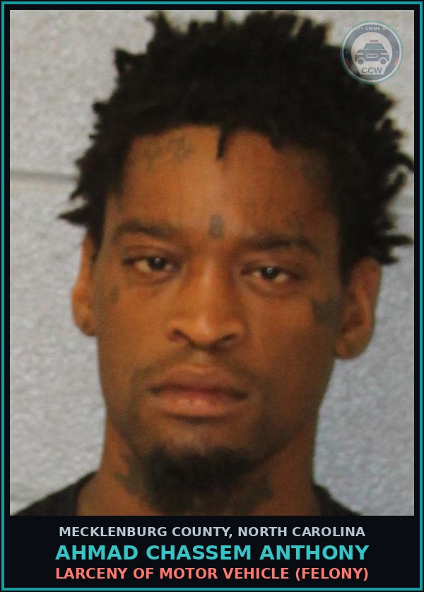 Booking mugshot of AHMAD CHASSEM ANTHONY in Mecklenburg County