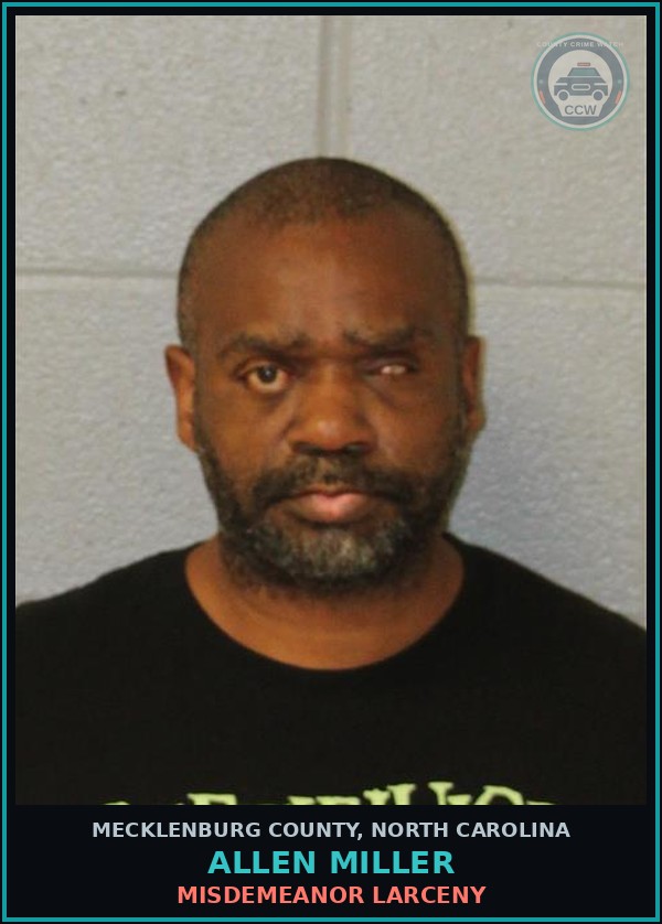 Booking mugshot of ALLEN MILLER in Mecklenburg County
