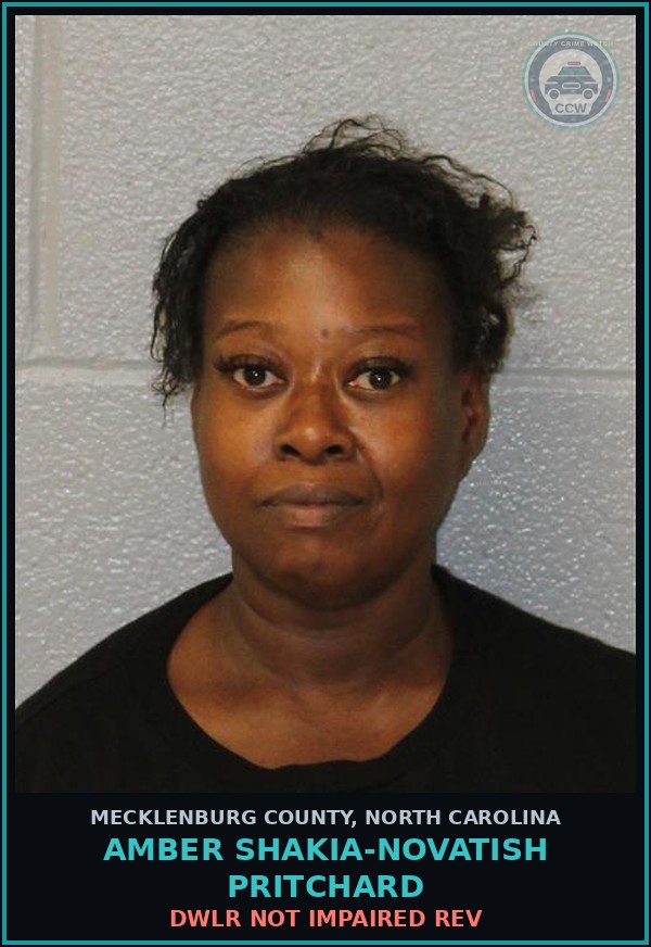 Booking mugshot of AMBER SHAKIA-NOVATISH PRITCHARD in Mecklenburg County
