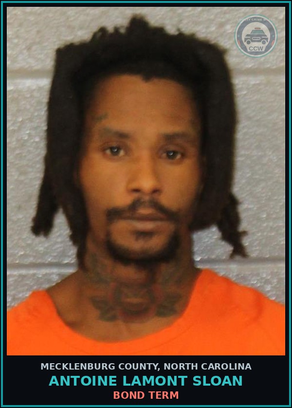 Booking mugshot of ANTOINE LAMONT SLOAN in Mecklenburg County