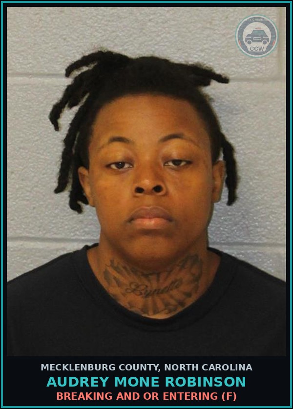 Booking mugshot of AUDREY MONE ROBINSON in Mecklenburg County