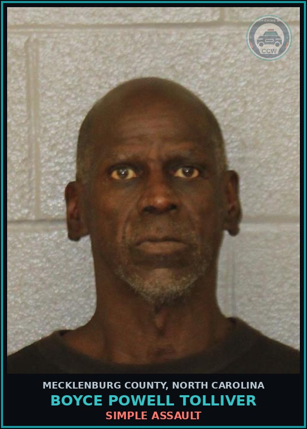 Booking mugshot of BOYCE POWELL TOLLIVER in Mecklenburg County