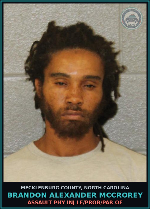 Booking mugshot of BRANDON ALEXANDER MCCROREY in Mecklenburg County