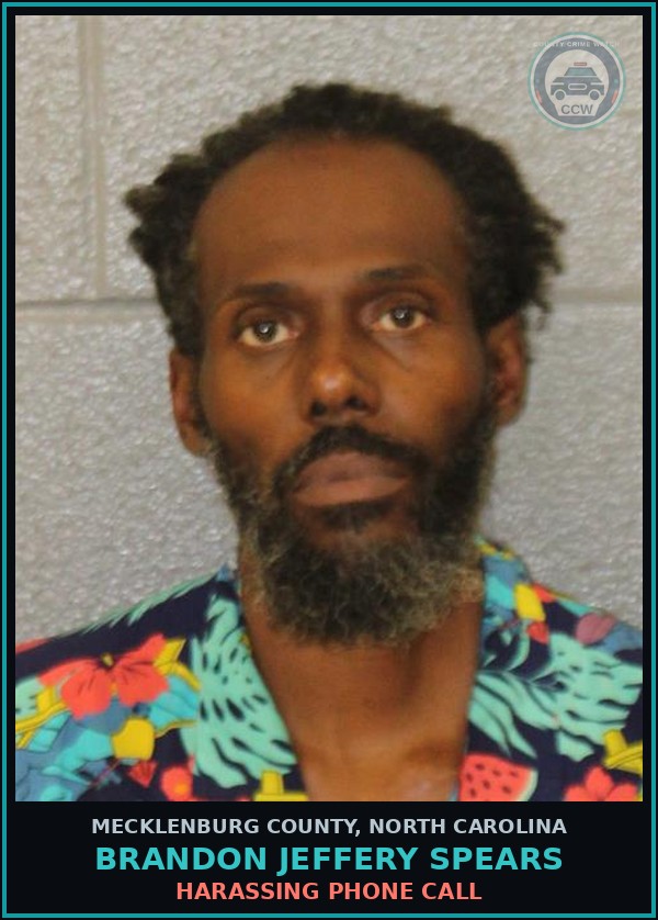 Booking mugshot of BRANDON JEFFERY SPEARS in Mecklenburg County