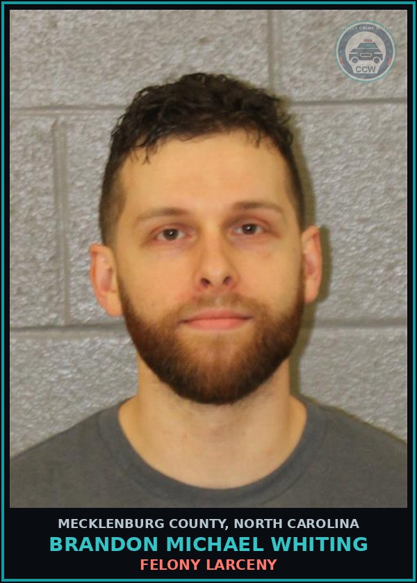 Booking mugshot of BRANDON MICHAEL WHITING in Mecklenburg County