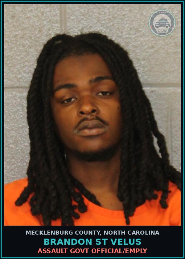 Booking mugshot of BRANDON ST VELUS in Mecklenburg County