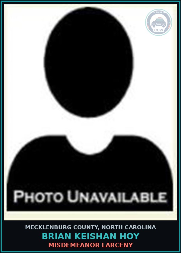 Booking mugshot of BRIAN KEISHAN HOY in Mecklenburg County