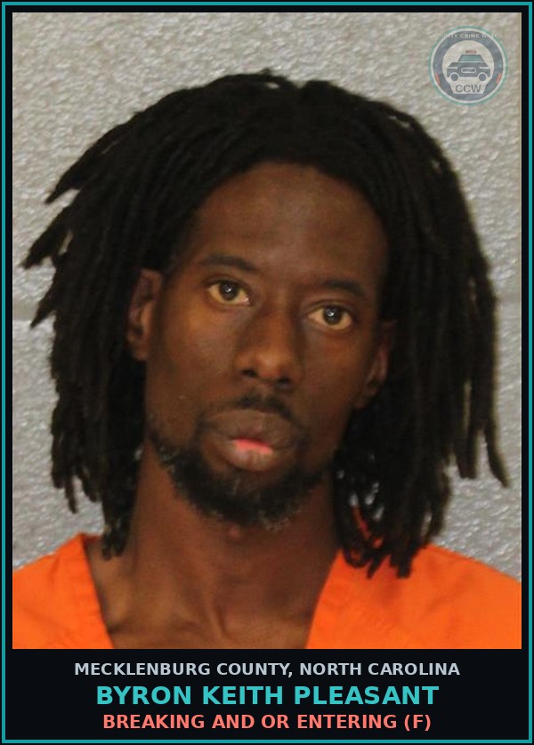 Booking mugshot of BYRON KEITH PLEASANT in Mecklenburg County