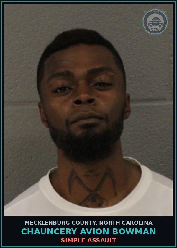 Booking mugshot of CHAUNCERY AVION BOWMAN in Mecklenburg County