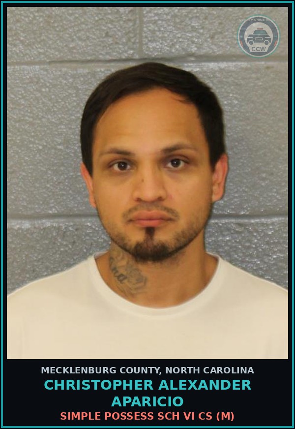 Booking mugshot of CHRISTOPHER ALEXANDER APARICIO in Mecklenburg County