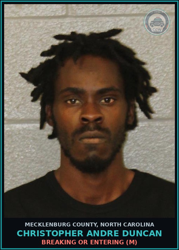 Booking mugshot of CHRISTOPHER ANDRE DUNCAN in Mecklenburg County