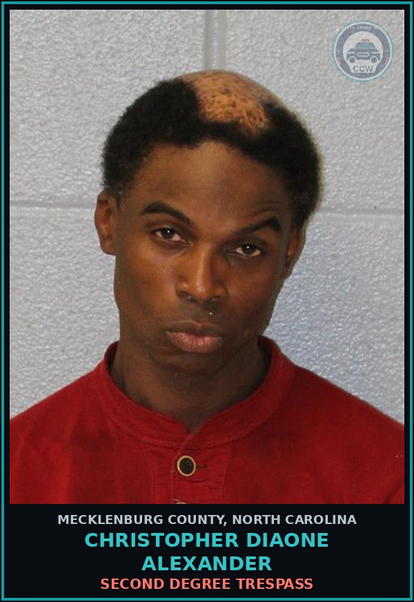 Booking mugshot of CHRISTOPHER DIAONE ALEXANDER in Mecklenburg County