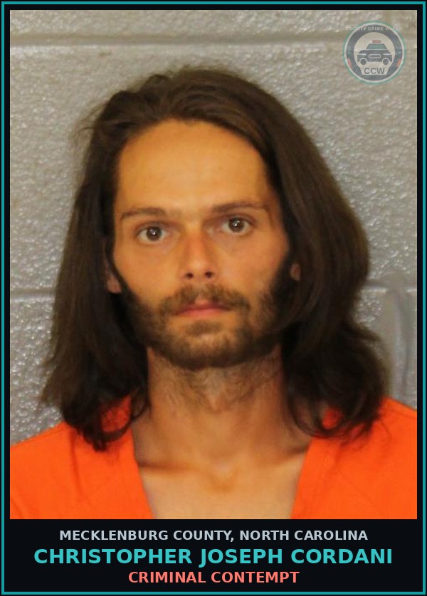 Booking mugshot of CHRISTOPHER JOSEPH CORDANI in Mecklenburg County