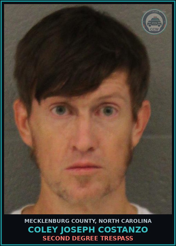 Booking mugshot of COLEY JOSEPH COSTANZO in Mecklenburg County