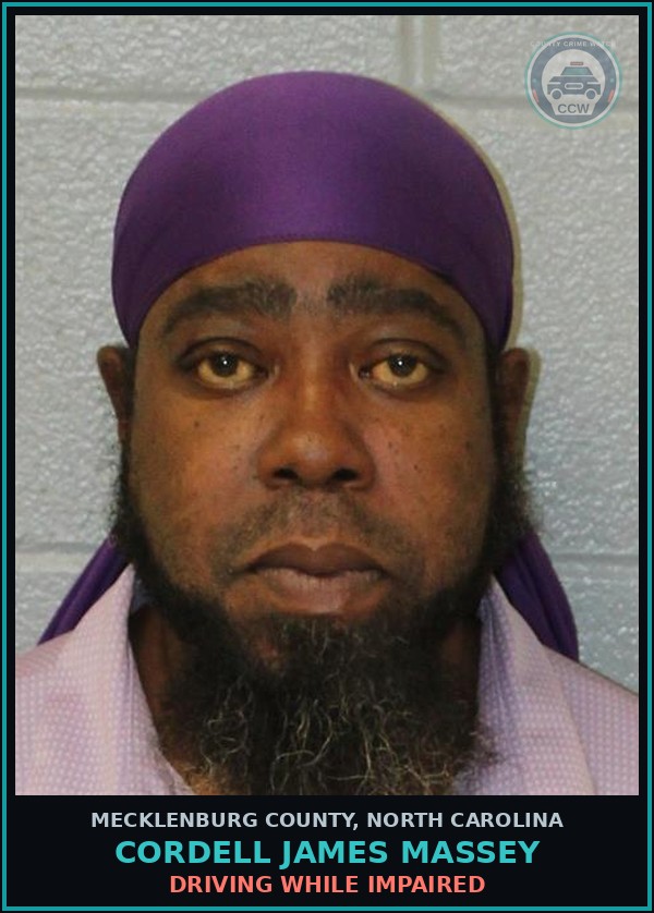 Booking mugshot of CORDELL JAMES MASSEY in Mecklenburg County