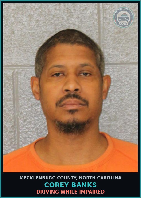 Booking mugshot of COREY BANKS in Mecklenburg County