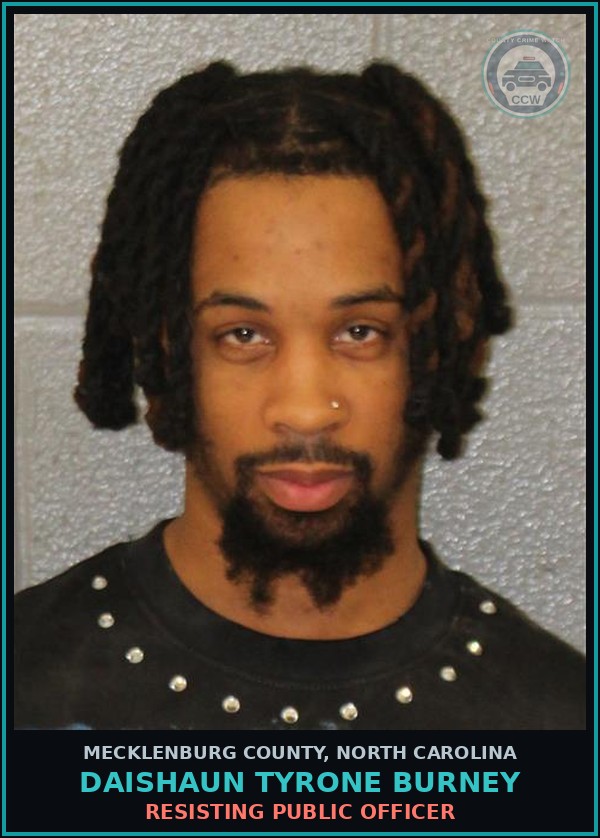 Booking mugshot of DAISHAUN TYRONE BURNEY in Mecklenburg County
