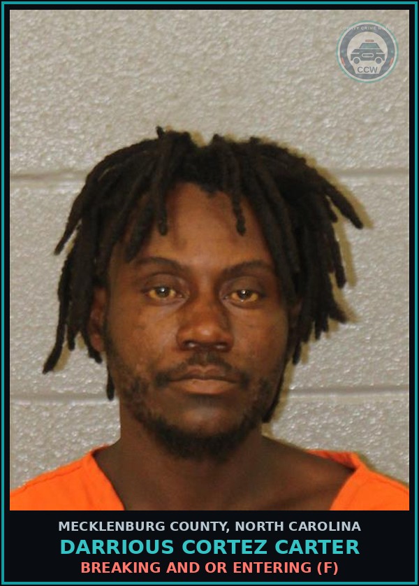 Booking mugshot of DARRIOUS CORTEZ CARTER in Mecklenburg County