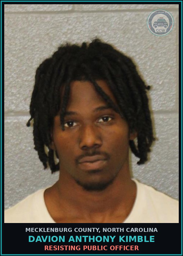 Booking mugshot of DAVION ANTHONY KIMBLE in Mecklenburg County