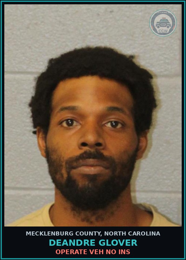 Booking mugshot of DEANDRE GLOVER in Mecklenburg County