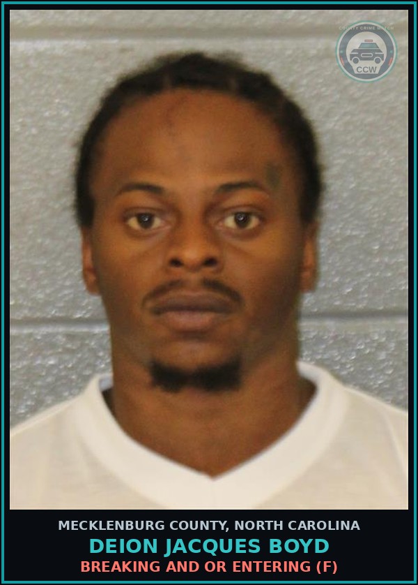 Booking mugshot of DEION JACQUES BOYD in Mecklenburg County