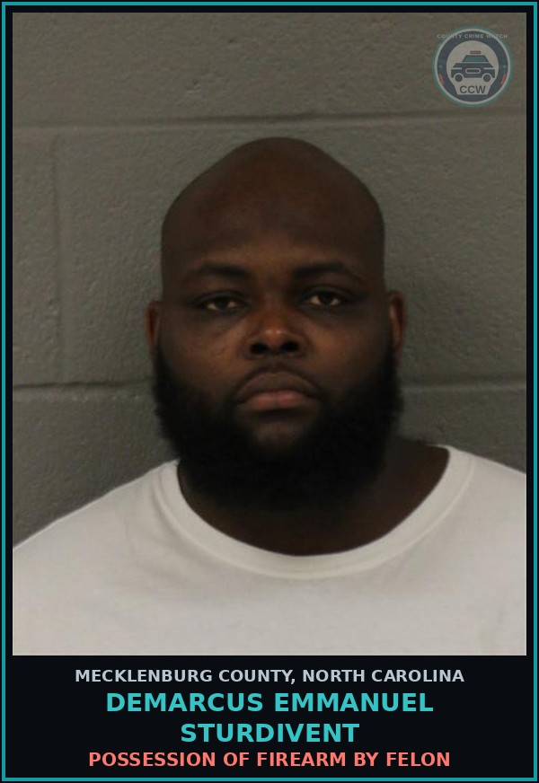 Booking mugshot of DEMARCUS EMMANUEL STURDIVENT in Mecklenburg County