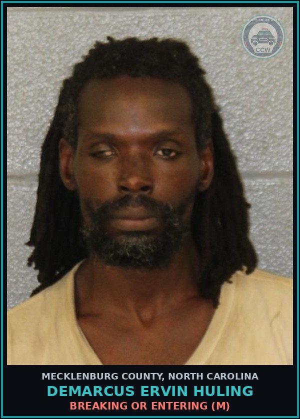Booking mugshot of DEMARCUS ERVIN HULING in Mecklenburg County