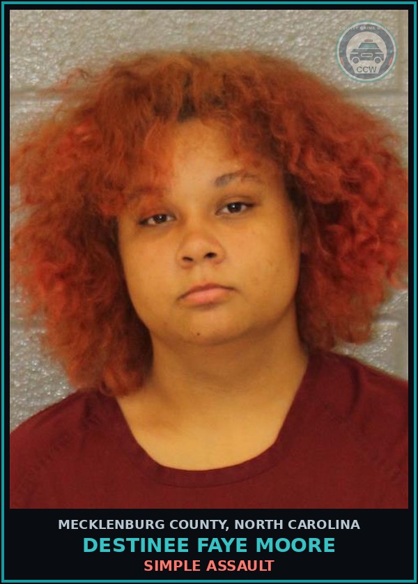Booking mugshot of DESTINEE FAYE MOORE in Mecklenburg County