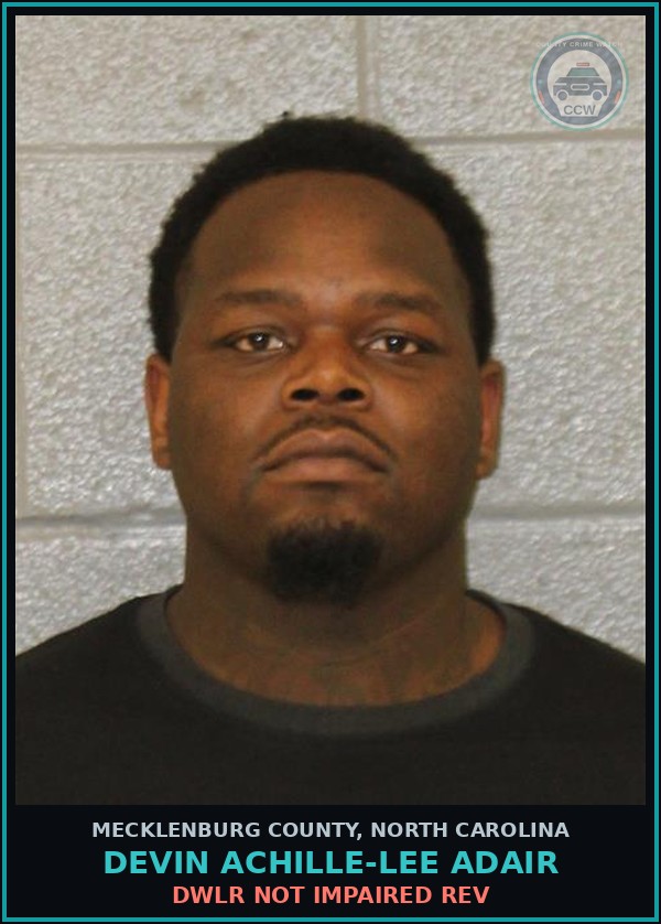Booking mugshot of DEVIN ACHILLE-LEE ADAIR in Mecklenburg County
