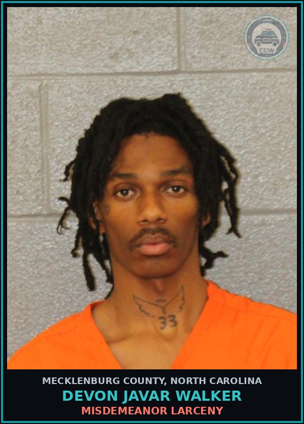Booking mugshot of DEVON JAVAR WALKER in Mecklenburg County
