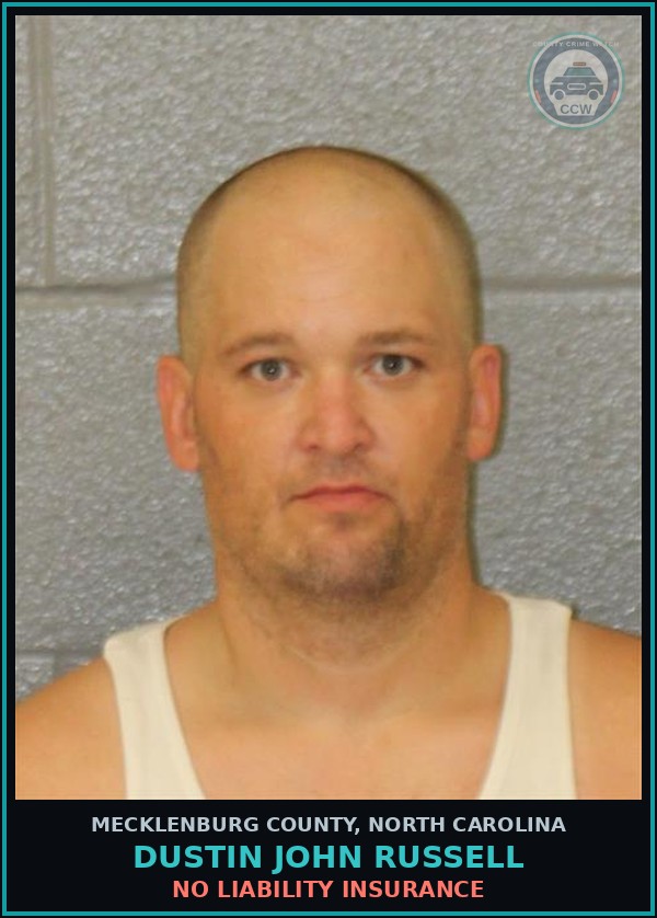 Booking mugshot of DUSTIN JOHN RUSSELL in Mecklenburg County