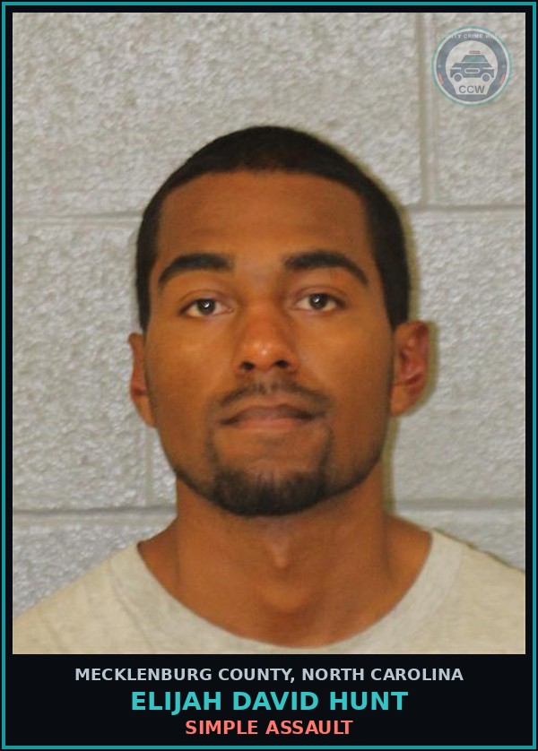 Booking mugshot of ELIJAH DAVID HUNT in Mecklenburg County