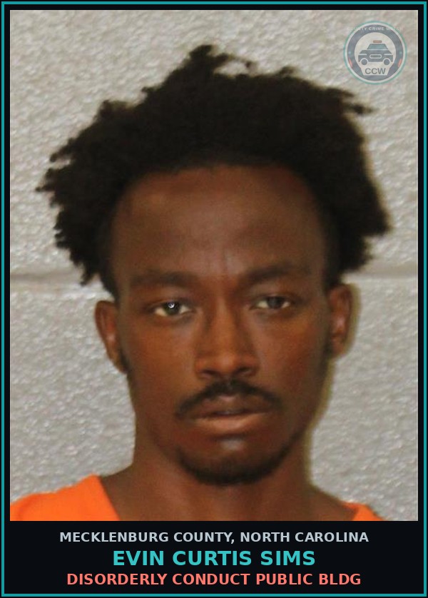 Booking mugshot of EVIN CURTIS SIMS in Mecklenburg County