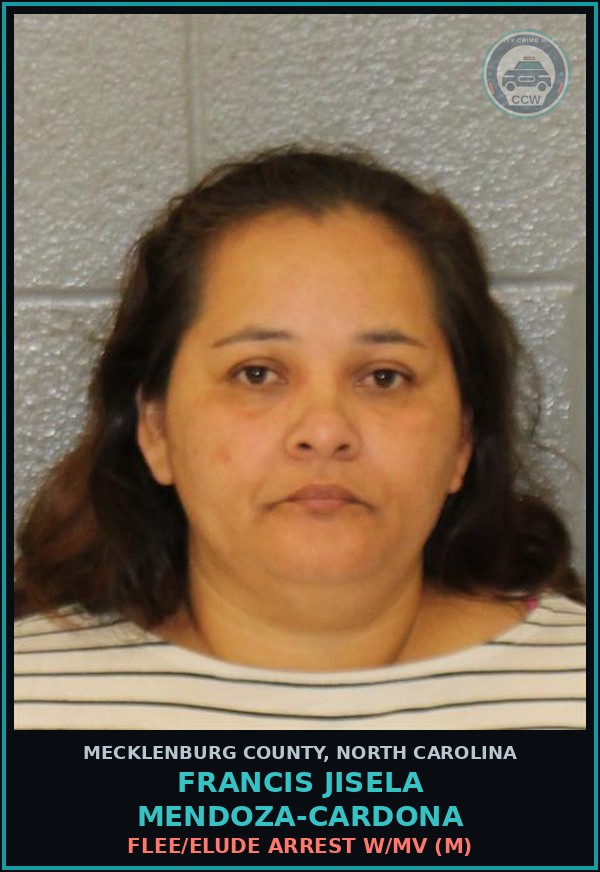 Booking mugshot of FRANCIS JISELA MENDOZA-CARDONA in Mecklenburg County