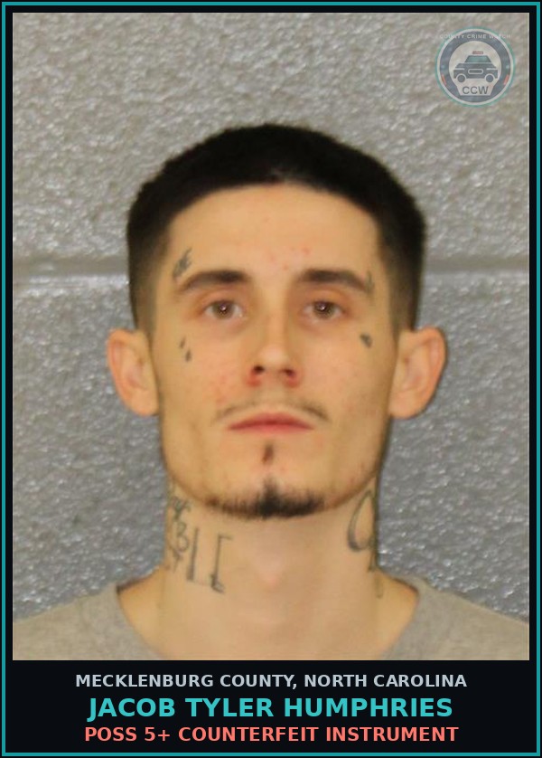 Booking mugshot of JACOB TYLER HUMPHRIES in Mecklenburg County