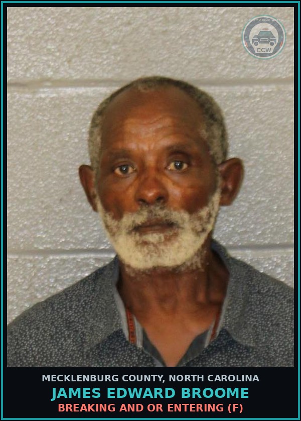 Booking mugshot of JAMES EDWARD BROOME in Mecklenburg County