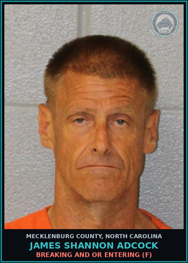 Booking mugshot of JAMES SHANNON ADCOCK in Mecklenburg County