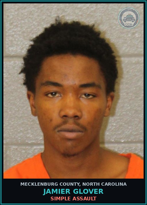 Booking mugshot of JAMIER GLOVER in Mecklenburg County